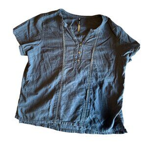 KÜHL Short Sleeve Button Henley Top Blue Casual Shirt Size L